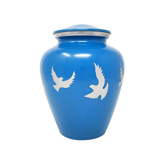 Light Blue Birds Printed Cremation Urn for Human Ashes