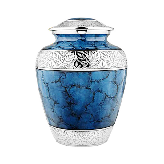 Dark Blue Clouds &amp; Polished Engraved Cremation Urn for Human Ashes