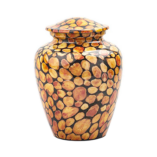 Brown Wood &amp; Black Printed  Cremation Urn for Human Ashes