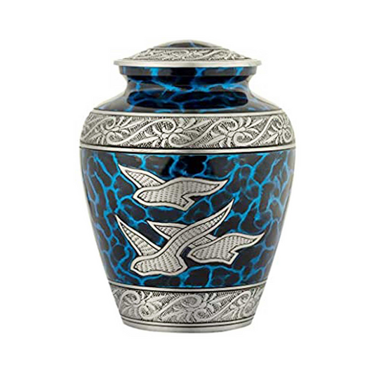 Purple Enamel & Floral Engraved Cremation Urn for Human Ashes