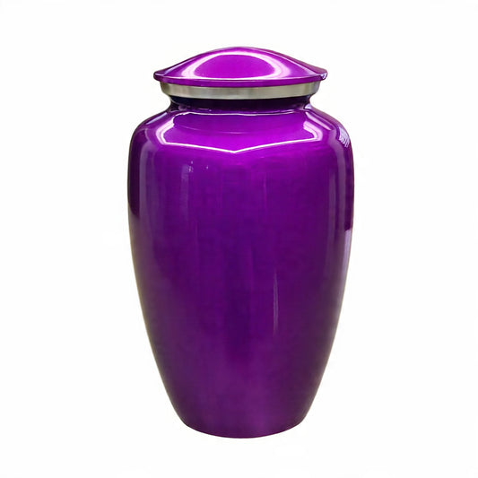 Purple urn with a shiny finish on a white background