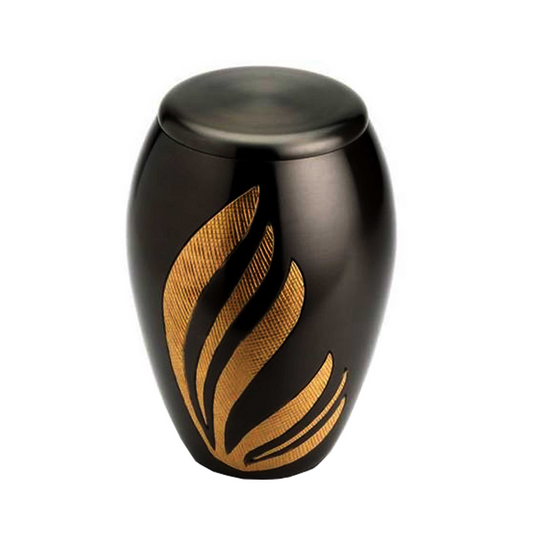 Black & Golden Common Eelgrass Engraved Cremation Urn for Human Ashes