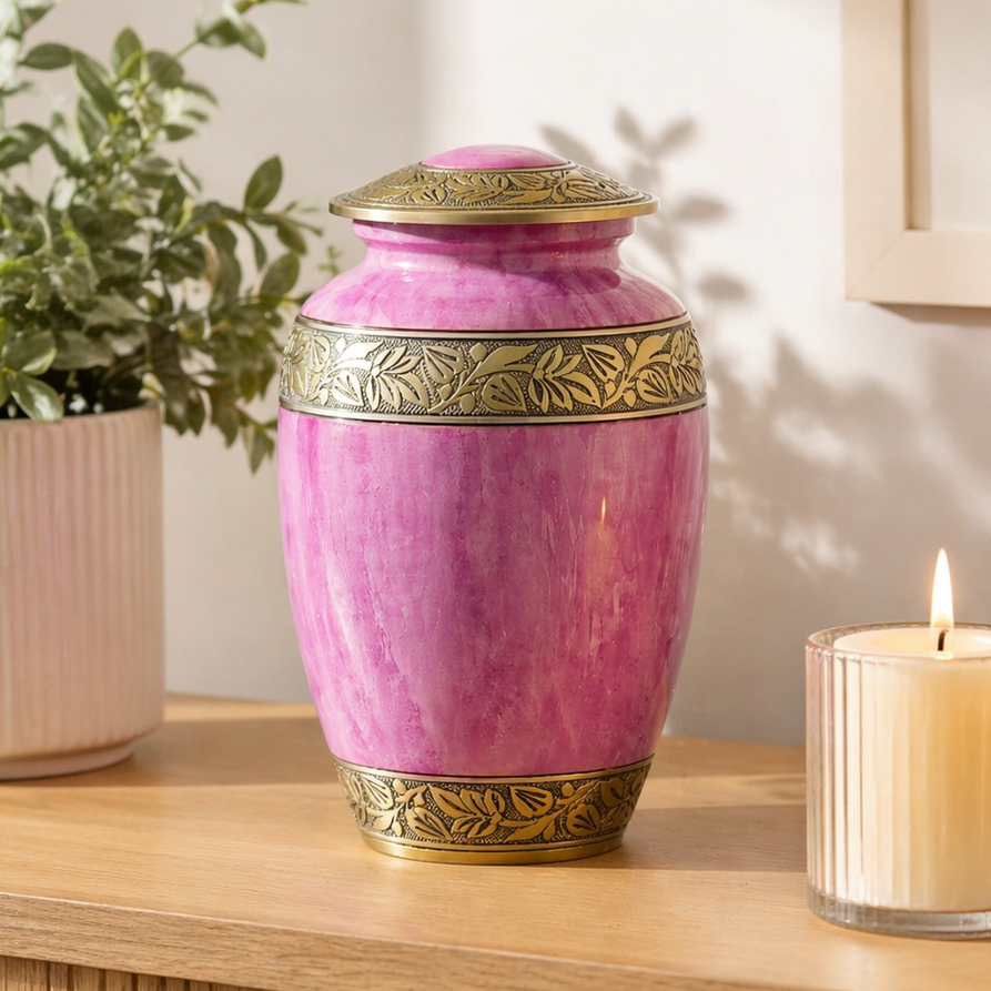 Pink and White Marble Design Urn for Adults