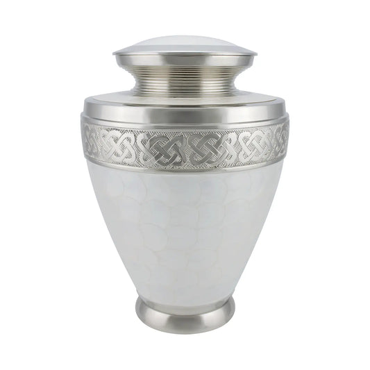 White Engraved Cremation Urn for Human Ashes