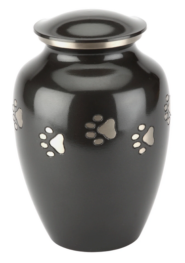 Pet Cremation Classic Black Urn - Paw Print Walk Design