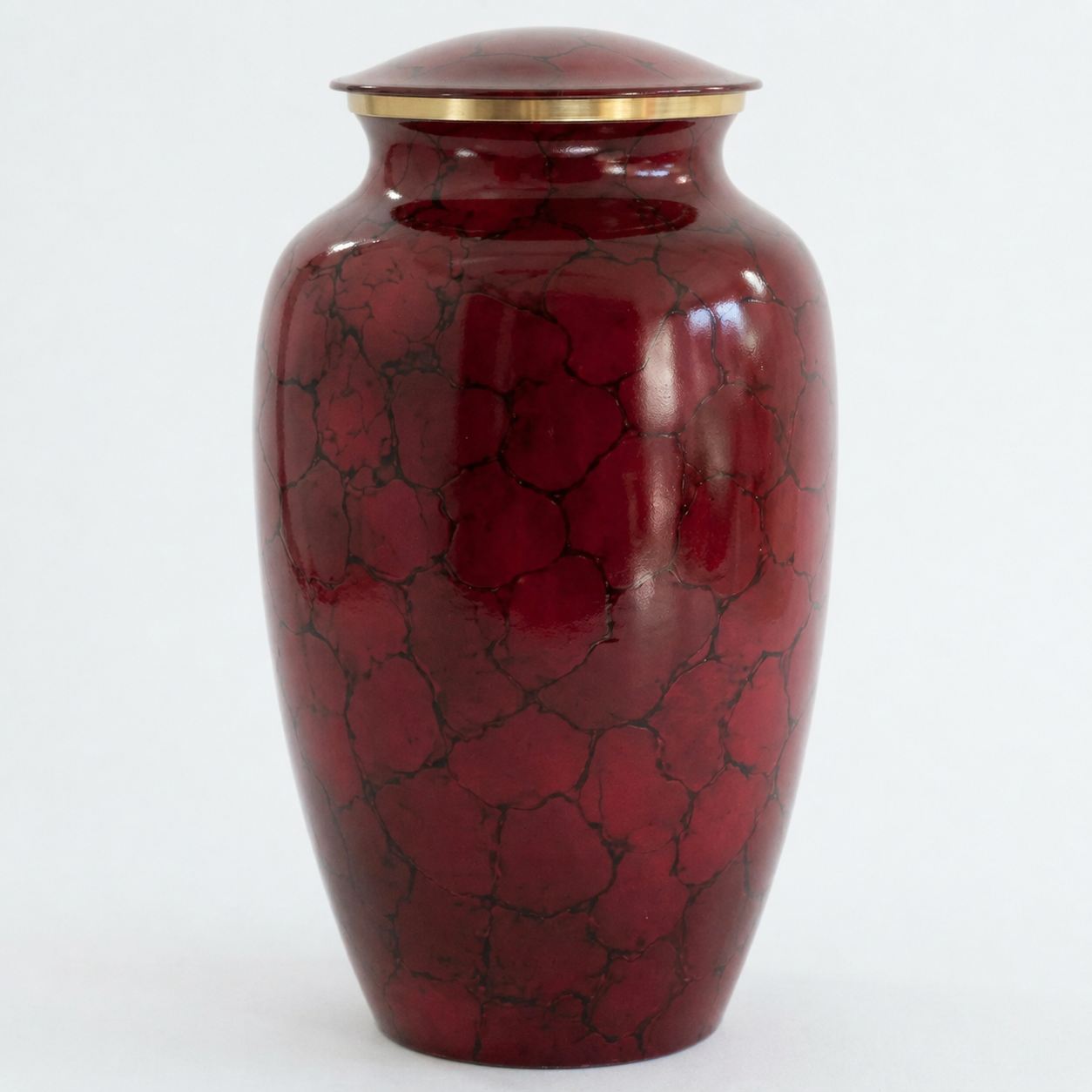 Deep Red Marble Cremation Urn for Ashes (Adult) – Gold Trim