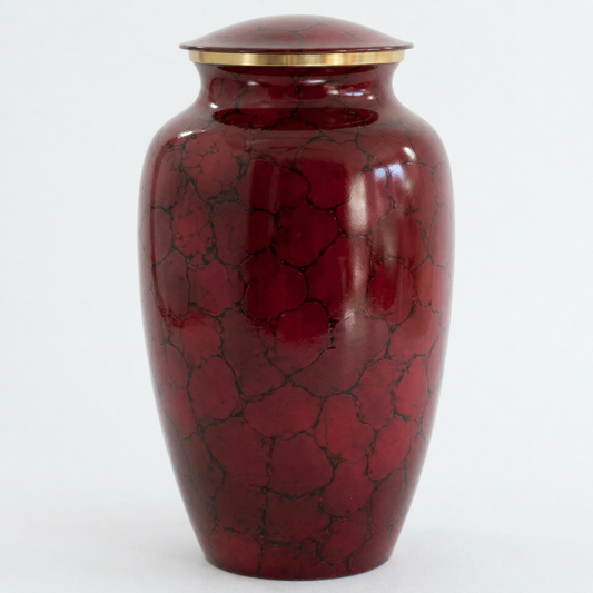Deep Red Marble Cremation Urn for Ashes (Adult) – Gold Trim